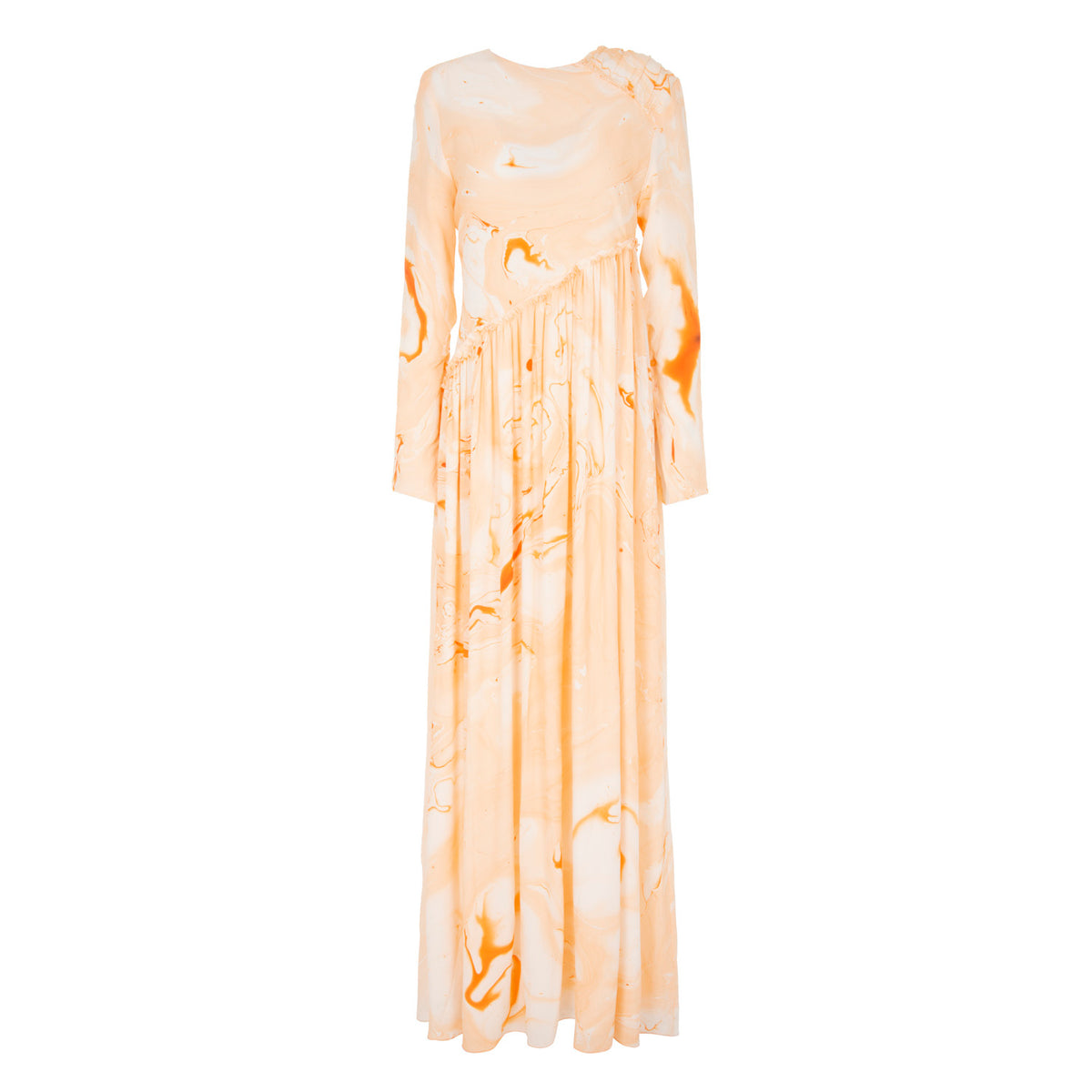 Gathered Silk Marbled Panel Dress - Orange – EDWARD MONGZAR